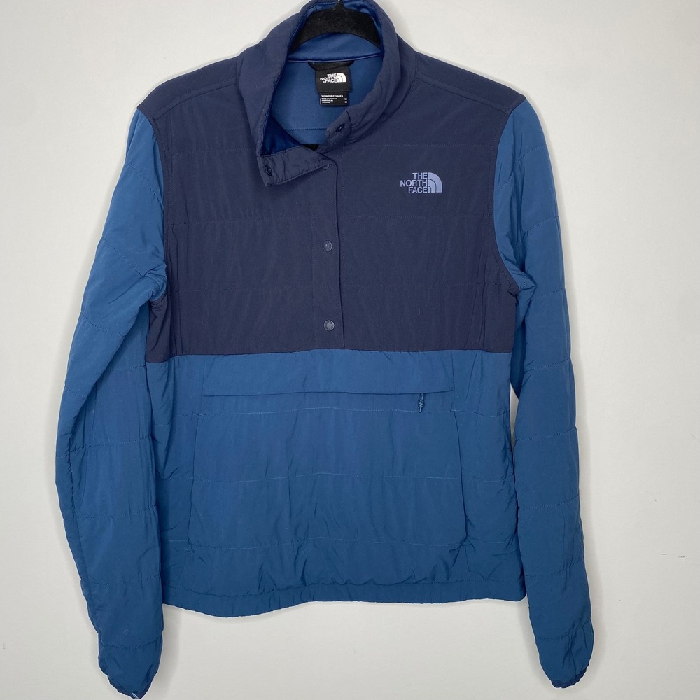 The North Face Womens Mountain Sweatshirt Pullover Blue Quilted Snap Medium